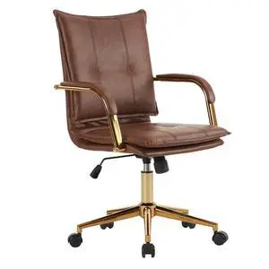 Armless Office Desk Chair, Mid-Back PU Leather Computer Task Chair with 360 Degree Swivel Wheels, Adjustable Height, Tilt Function (Brown1) Armless Office Desk Chair, Mid-Back PU Leather Computer Task Chair with 360 Degree Swivel Wheels, Adjustable Height, Tilt Function (Brown1)