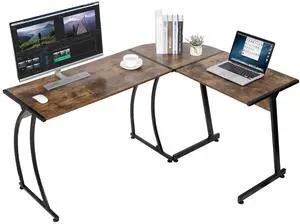 Modern L-Shaped Gaming Desk,Home Office Desk with Round Corner Computer Desk,Study Writing PC Laptop Workstation with Solid Steel Frame Desktop, Brown Modern L-Shaped Gaming Desk,Home Office Desk with Round Corner Computer Desk,Study Writing PC Laptop Workstation with Solid Steel Frame Desktop, Brown