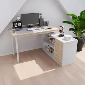 Thickened L-Shaped Desk,47/53-inch Corner Desk with Drawers and Open Shelves,Adjustable Office Desk for Personal Studios/Small Spaces/Students,Light Walnut Thickened L-Shaped Desk,47/53-inch Corner Desk with Drawers and Open Shelves,Adjustable Office Desk for Personal Studios/Small Spaces/Students,Light Walnut