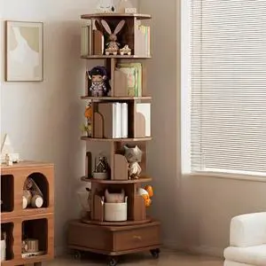Rotating Bookshelf 6 Tier, 360° Spinning Bookshelf Tower with Lockable Wheels, Corner Shelf for Small Spaces, Kids Room, Living Room, Bedroom, Office Storage Solution, Walnut Revolving Bookcase Rotating Bookshelf 6 Tier, 360° Spinning Bookshelf Tower with Lockable Wheels, Corner Shelf for Small Spaces, Kids Room, Living Room, Bedroom, Office Storage Solution, Walnut Revolving Bookcase