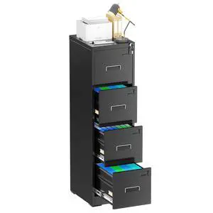 Vertical File Cabinet with Lock, 4 Drawer Locking Vertical Filing Cabinet for Legal/Letter Size, Metal Horizontal File Organizer with Hanging Rack for Home Office, Heavy Duty, Black Vertical File Cabinet with Lock, 4 Drawer Locking Vertical Filing Cabinet for Legal/Letter Size, Metal Horizontal File Organizer with Hanging Rack for Home Office, Heavy Duty, Black
