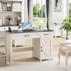 Farmhouse 47" Executive Desk, Computer Desk with Drawers and Storage Cabinet, Workstation Computer Desk for Home Office, Study Farmhouse 47" Executive Desk, Computer Desk with Drawers and Storage Cabinet, Workstation Computer Desk for Home Office, Study