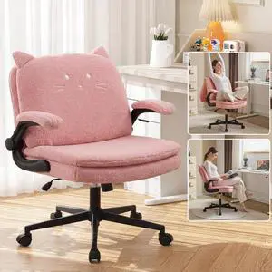 Criss Cross Office Chair with Wheels & Flip-Up Arms, 25" Seat Cross Legged Office Chair with Flip-Up Back, Ergonomic Computer Desk Chair, Adjustable Swivel Vanity Chair, Fleece, Pink Criss Cross Office Chair with Wheels & Flip-Up Arms, 25" Seat Cross Legged Office Chair with Flip-Up Back, Ergonomic Computer Desk Chair, Adjustable Swivel Vanity Chair, Fleece, Pink