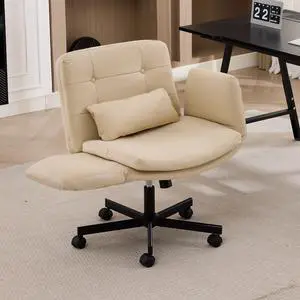 Criss Cross Office Chair with Flip Armrests, Faux Leather, Beige | Swivel Vanity Chair with Side Pockets, Ergonomic Cross Legged Office Chair with Wheels, Adjustable Height Computer Desk Chair Criss Cross Office Chair with Flip Armrests, Faux Leather, Beige | Swivel Vanity Chair with Side Pockets, Ergonomic Cross Legged Office Chair with Wheels, Adjustable Height Computer Desk Chair