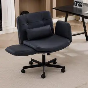Criss Cross Office Chair with Flip Armrests, Faux Leather, Black | Swivel Vanity Chair with Side Pockets, Ergonomic Cross Legged Office Chair with Wheels, Adjustable Height Computer Desk Chair Criss Cross Office Chair with Flip Armrests, Faux Leather, Black | Swivel Vanity Chair with Side Pockets, Ergonomic Cross Legged Office Chair with Wheels, Adjustable Height Computer Desk Chair