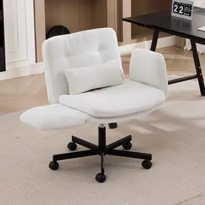 Criss Cross Office Chair with Flip Armrests, Chenille, White | Swivel Vanity Chair with Side Pockets, Ergonomic Cross Legged Office Chair with Wheels, Adjustable Height Computer Desk Chair Criss Cross Office Chair with Flip Armrests, Chenille, White | Swivel Vanity Chair with Side Pockets, Ergonomic Cross Legged Office Chair with Wheels, Adjustable Height Computer Desk Chair