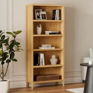 71" Tall Bookshelf, 5 Tiers Farmhouse Floor Standing Display Storage with Adjustable Shelf, Wooden Open Bookcase Home Decor Organizer, Large Modern Book Storage Shelf, Natural Oak 71" Tall Bookshelf, 5 Tiers Farmhouse Floor Standing Display Storage with Adjustable Shelf, Wooden Open Bookcase Home Decor Organizer, Large Modern Book Storage Shelf, Natural Oak