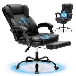Ergonomic Office Chair, Big and Tall Executive Chair with Foot Rest, Computer Desk Chair with Padded Armrests, Rolling Swivel Faux Leather Chair for Home Office Man Woman, Black Ergonomic Office Chair, Big and Tall Executive Chair with Foot Rest, Computer Desk Chair with Padded Armrests, Rolling Swivel Faux Leather Chair for Home Office Man Woman, Black