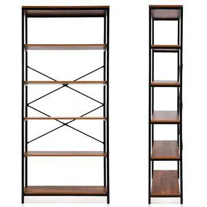 Modrine 5 Shelf Bookcase, Tall Bookshelf Industrial Style Bookshelves Vintage Standing Storage Shelf Units Modrine 5 Shelf Bookcase, Tall Bookshelf Industrial Style Bookshelves Vintage Standing Storage Shelf Units