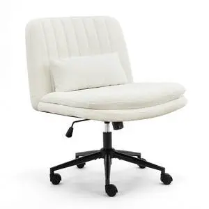 Criss Cross Office Chair, Cross Legged Office Seat with Wheels Armless Swivel Vanity Chair, Height Adjustable Wide Computer Task Seating for Home Office (White) Criss Cross Office Chair, Cross Legged Office Seat with Wheels Armless Swivel Vanity Chair, Height Adjustable Wide Computer Task Seating for Home Office (White)