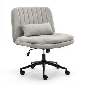 Criss Cross Office Chair, Cross Legged Office Seat with Wheels Armless Swivel Vanity Chair, Height Adjustable Wide Computer Task Seating for Home Office (Gray) Criss Cross Office Chair, Cross Legged Office Seat with Wheels Armless Swivel Vanity Chair, Height Adjustable Wide Computer Task Seating for Home Office (Gray)