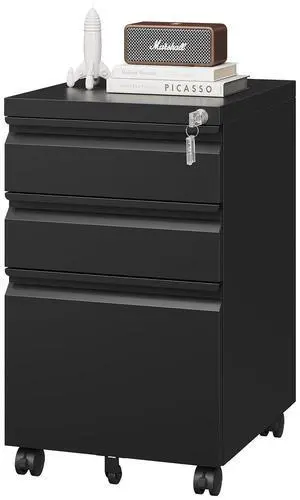 3 Drawer File Cabinet with Lock, Metal Under Desk Rolling Filing Cabinet fits Letter/Legal/A4 Size for Home Office, Mobile Filing Cupboard, Black 3 Drawer File Cabinet with Lock, Metal Under Desk Rolling Filing Cabinet fits Letter/Legal/A4 Size for Home Office, Mobile Filing Cupboard, Black