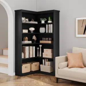 72" L-Shaped Corner Bookcase, 5-Shelf Wooden Bookcase for Living Room/Office, Rustic Storage Rack, Anti-Tip Design, Easy Assembly, Half Back (35.6" L×35.6" W) 72" L-Shaped Corner Bookcase, 5-Shelf Wooden Bookcase for Living Room/Office, Rustic Storage Rack, Anti-Tip Design, Easy Assembly, Half Back (35.6" L×35.6" W)