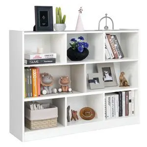 8 Cubes Organizer Bookcase, 3-Tier Open Bookshelf, Horizontal Storage Cabinet with Anti-Tilt Device, Floor Standing Wooden Book Display Shelves for Bedroom, Classroom, Office (White) 8 Cubes Organizer Bookcase, 3-Tier Open Bookshelf, Horizontal Storage Cabinet with Anti-Tilt Device, Floor Standing Wooden Book Display Shelves for Bedroom, Classroom, Office (White)