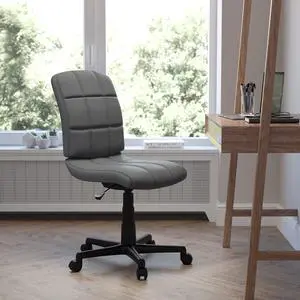 Mid-Back Gray Quilted Vinyl Swivel Task Office Chair - Home Office Chair Mid-Back Gray Quilted Vinyl Swivel Task Office Chair - Home Office Chair