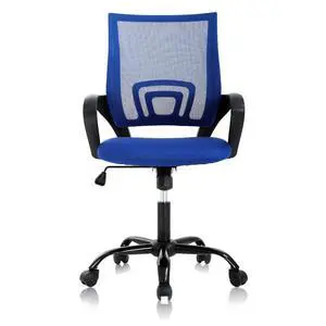 Ergonomic Mid Back Mesh Office Desk Chair with Lumbar Support & Armrest - Modern Adjustable Height Swivel Task Executive Chair for Women & Men, Blue Ergonomic Mid Back Mesh Office Desk Chair with Lumbar Support & Armrest - Modern Adjustable Height Swivel Task Executive Chair for Women & Men, Blue