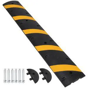 84'' Rubber Speed Bump, 2 Channel Modular Heavy Duty Speed Bumps Humps 25000 lbs Load Capacity, Cable Protector Ramp with 2 End Caps for Asphalt Concrete Gravel Driveway Road 84'' Rubber Speed Bump, 2 Channel Modular Heavy Duty Speed Bumps Humps 25000 lbs Load Capacity, Cable Protector Ramp with 2 End Caps for Asphalt Concrete Gravel Driveway Road