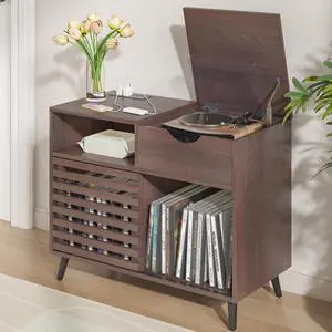 Record Player Stand,Turntable Stand with Vinyl Record Storage,Record Player Table with Power Socket,Vinyl Record Storage Cabinet w/Wooden Legs,Record Player Stand for Bedroom (Walnut) Record Player Stand,Turntable Stand with Vinyl Record Storage,Record Player Table with Power Socket,Vinyl Record Storage Cabinet w/Wooden Legs,Record Player Stand for Bedroom (Walnut)