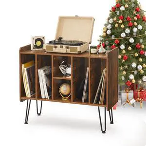 Record Player Stand with Display Area, Wooden Turntable with Storage, Holds Up to 300 Albums (Brown) Record Player Stand with Display Area, Wooden Turntable with Storage, Holds Up to 300 Albums (Brown)