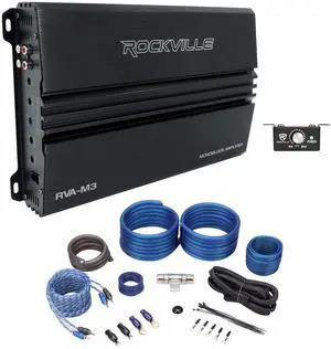 Car Audio Bundle: RVA-M3 V2 4000w Peak Mono Car Amplifier with Wired Remote, RWK41 4-Gauge Complete Amp Installation Kit, 2-Items Car Audio Bundle: RVA-M3 V2 4000w Peak Mono Car Amplifier with Wired Remote, RWK41 4-Gauge Complete Amp Installation Kit, 2-Items