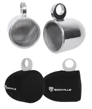 MAC90S Bundle: (2) 8 in Polished Silver Aluminum Wakeboard Tower Speaker Enclosures, (2) RWBC80 Neoprene Protective Covers for Marine Use, 4-Items MAC90S Bundle: (2) 8 in Polished Silver Aluminum Wakeboard Tower Speaker Enclosures, (2) RWBC80 Neoprene Protective Covers for Marine Use, 4-Items