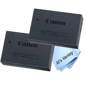 2-Pack LP-E17 Lithium-Ion Battery Pack for EOS & Mirrorless Cameras including S 77D, M3, R50, R100, M5, R8, M6 Mark II, R10, RP, Rebel T8i, T7i, T6i, SL3, SL2 (Bulk Packaging) 2-Pack LP-E17 Lithium-Ion Battery Pack for EOS & Mirrorless Cameras including S 77D, M3, R50, R100, M5, R8, M6 Mark II, R10, RP, Rebel T8i, T7i, T6i, SL3, SL2 (Bulk Packaging)