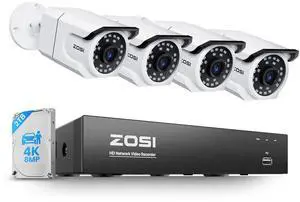 4K PoE Security Camera System, 4pcs 8MP Weatherproof Indoor Outdoor Bullet Cameras with Person Vehicle Detection, 100ft Night Vision, 4K/8MP 8CH NVR with 2TB HDD for 24/7 Video & Audio Recording 4K PoE Security Camera System, 4pcs 8MP Weatherproof Indoor Outdoor Bullet Cameras with Person Vehicle Detection, 100ft Night Vision, 4K/8MP 8CH NVR with 2TB HDD for 24/7 Video & Audio Recording