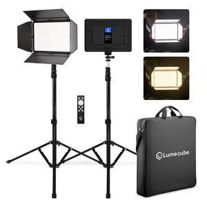 Studio Panel 2-Point Lighting Kit | Edge Lit LED Bicolor Light Panels 3200k - 5600k | Rechargeable Lithium Battery, Adjustable Color, Brightness, 70" Stands, Wireless Remote Included Studio Panel 2-Point Lighting Kit | Edge Lit LED Bicolor Light Panels 3200k - 5600k | Rechargeable Lithium Battery, Adjustable Color, Brightness, 70" Stands, Wireless Remote Included