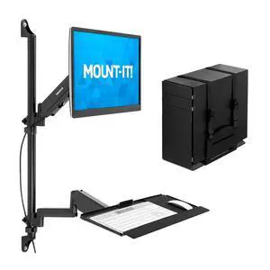 Single Monitor Arm Wall Mount Workstation with Keyboard Tray & CPU Holder, Height Adjustable Gas Spring Full Motion Computer Station, Fits 1732 VESA 75x75 100x100, Black Single Monitor Arm Wall Mount Workstation with Keyboard Tray & CPU Holder, Height Adjustable Gas Spring Full Motion Computer Station, Fits 1732 VESA 75x75 100x100, Black