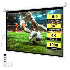 84 Inch 16:9 Motorized Projector Screen with Remote, Auto Electric Projection Screen, HD 4K Movie Screen for Home Theater, Cinema, Office (73W x 41H Display Area), White 84 Inch 16:9 Motorized Projector Screen with Remote, Auto Electric Projection Screen, HD 4K Movie Screen for Home Theater, Cinema, Office (73W x 41H Display Area), White