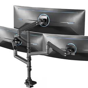 Pneumatic Arm Triple Ultrawide Monitor Extra Tall Desk Mount for Up to 49 inch Screens, Heavy Duty Clamp, Holds 3 Ultra Wides Up to 44 lbs, Black, STAND-V300D Pneumatic Arm Triple Ultrawide Monitor Extra Tall Desk Mount for Up to 49 inch Screens, Heavy Duty Clamp, Holds 3 Ultra Wides Up to 44 lbs, Black, STAND-V300D