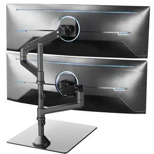 Pneumatic Arm Dual Ultrawide Monitor Desk Stand for Up to 49 inch Screens with Tempered Glass Base, Holds 2 Ultra Wides Up to 30.8 lbs, Black, STAND-V249FG Pneumatic Arm Dual Ultrawide Monitor Desk Stand for Up to 49 inch Screens with Tempered Glass Base, Holds 2 Ultra Wides Up to 30.8 lbs, Black, STAND-V249FG