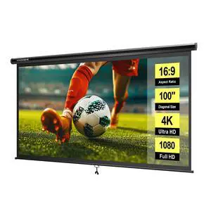 100 Inch 16:9 Pull Down Projector Screen, HD 4K Retractable Movie Screen for Indoor Home Theater and Office, Manual Projection Screen with Auto Locking (87W x 49H Inch Display Area), Black 100 Inch 16:9 Pull Down Projector Screen, HD 4K Retractable Movie Screen for Indoor Home Theater and Office, Manual Projection Screen with Auto Locking (87W x 49H Inch Display Area), Black