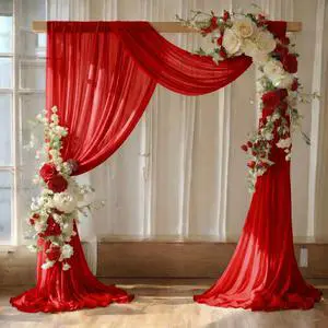 Pack of 2 Wedding Arch Drape Panel (30" Width x 100ft Long) Sheer Chiffon Arbor Canopy Drapery Fabric for Wedding Ceremony Reception Decoration Party Ceiling Backdrop Curtain Swag - Red Pack of 2 Wedding Arch Drape Panel (30" Width x 100ft Long) Sheer Chiffon Arbor Canopy Drapery Fabric for Wedding Ceremony Reception Decoration Party Ceiling Backdrop Curtain Swag - Red