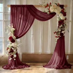 Pack of 2 Wedding Arch Drape Panel (30" Width x 100ft Long) Sheer Chiffon Arbor Canopy Drapery Fabric for Wedding Ceremony Reception Decoration Party Ceiling Backdrop Curtain Swag - Burgundy Pack of 2 Wedding Arch Drape Panel (30" Width x 100ft Long) Sheer Chiffon Arbor Canopy Drapery Fabric for Wedding Ceremony Reception Decoration Party Ceiling Backdrop Curtain Swag - Burgundy