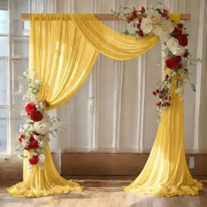 Pack of 2 Wedding Arch Drape Panel (30" Width x 100ft Long) Sheer Chiffon Arbor Canopy Drapery Fabric for Wedding Ceremony Reception Decoration Party Ceiling Backdrop Curtain Swag - Gold Pack of 2 Wedding Arch Drape Panel (30" Width x 100ft Long) Sheer Chiffon Arbor Canopy Drapery Fabric for Wedding Ceremony Reception Decoration Party Ceiling Backdrop Curtain Swag - Gold