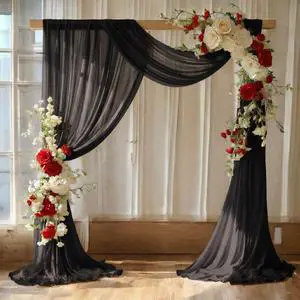 Pack of 2 Wedding Arch Drape Panel (30" Width x 100ft Long) Sheer Chiffon Arbor Canopy Drapery Fabric for Wedding Ceremony Reception Decoration Party Ceiling Backdrop Curtain Swag - Black Pack of 2 Wedding Arch Drape Panel (30" Width x 100ft Long) Sheer Chiffon Arbor Canopy Drapery Fabric for Wedding Ceremony Reception Decoration Party Ceiling Backdrop Curtain Swag - Black