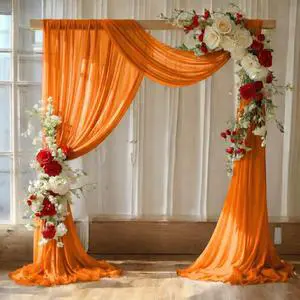 Pack of 2 Wedding Arch Drape Panel (30" Width x 100ft Long) Sheer Chiffon Arbor Canopy Drapery Fabric for Wedding Ceremony Reception Decoration Party Ceiling Backdrop Curtain Swag - Orange Pack of 2 Wedding Arch Drape Panel (30" Width x 100ft Long) Sheer Chiffon Arbor Canopy Drapery Fabric for Wedding Ceremony Reception Decoration Party Ceiling Backdrop Curtain Swag - Orange