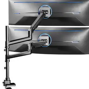 Pneumatic Arm Dual Ultrawide Monitor Extra Tall Desk Mount for Up to 49 inch Screens, Heavy Duty Clamp, Holds 2 Ultra Wides Up to 44 lbs, Black, STAND-V120K Pneumatic Arm Dual Ultrawide Monitor Extra Tall Desk Mount for Up to 49 inch Screens, Heavy Duty Clamp, Holds 2 Ultra Wides Up to 44 lbs, Black, STAND-V120K