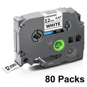 Tze 12mm 0.47 Laminated White Tape Compatible for Brother Label Maker Tape Work for Ptouch PT-D220 PTD210 PTH110 PTH100 PTD600 PTD200, Black on White 1/2'' x 26.2', 80 Pack Tze 12mm 0.47 Laminated White Tape Compatible for Brother Label Maker Tape Work for Ptouch PT-D220 PTD210 PTH110 PTH100 PTD600 PTD200, Black on White 1/2'' x 26.2', 80 Pack