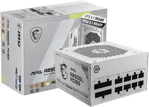 MAG A850GL PCIE5 White, Fully Modular Compact Gaming 850W Power Supply, 80+ Gold, ATX 3.1 & PCIe 5.1 Ready, Native Dual-Color 12V-2x6 Cable MAG A850GL PCIE5 White, Fully Modular Compact Gaming 850W Power Supply, 80+ Gold, ATX 3.1 & PCIe 5.1 Ready, Native Dual-Color 12V-2x6 Cable