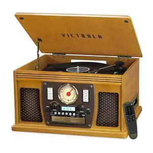Navigator 8-in-1 Bluetooth Record Player with Built-in Speakers 3 Speed Turntable, CD Player, Cassette, FM Radio, USB, RCA Out, Headphone Jack, Wireless Music Streaming, Real Wood (Oak) Navigator 8-in-1 Bluetooth Record Player with Built-in Speakers 3 Speed Turntable, CD Player, Cassette, FM Radio, USB, RCA Out, Headphone Jack, Wireless Music Streaming, Real Wood (Oak)