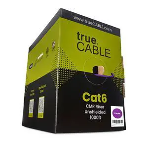 trueCABLE Cat6 Riser (CMR), 1000ft, Purple, 23AWG 4 Pair Solid Bare Copper, 550MHz, PoE++ (4PPoE), ETL Listed, Unshielded Twisted Pair (UTP), Bulk Ethernet Cable trueCABLE Cat6 Riser (CMR), 1000ft, Purple, 23AWG 4 Pair Solid Bare Copper, 550MHz, PoE++ (4PPoE), ETL Listed, Unshielded Twisted Pair (UTP), Bulk Ethernet Cable