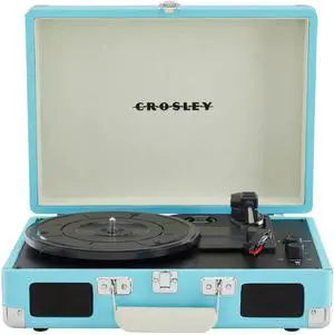 CR8005F-TU Cruiser Plus Vintage 3-Speed Bluetooth in/Out Suitcase Vinyl Record Player Turntable, Turquoise/White CR8005F-TU Cruiser Plus Vintage 3-Speed Bluetooth in/Out Suitcase Vinyl Record Player Turntable, Turquoise/White