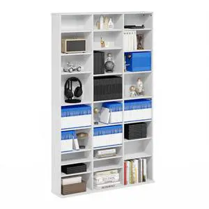 Jaya DVD Shelf, 24-Shelf Wide CD Rack, Media Shelf with Adjustable Shelves, 8 x 3 DVD Storage Cabinets for CD Blueray Game Disc, Easy Assembly, for Living Room, Home Office, White Jaya DVD Shelf, 24-Shelf Wide CD Rack, Media Shelf with Adjustable Shelves, 8 x 3 DVD Storage Cabinets for CD Blueray Game Disc, Easy Assembly, for Living Room, Home Office, White