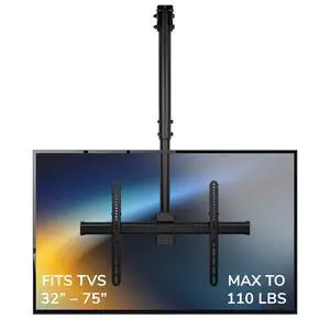 TV Ceiling Mount Bracket, Full Motion 360° Rotation, Fits 3275 Inch Screens up to 110 lbs, VESA 200x200 to 600x400, Height Adjustable 2236 Inches, Flat or Vaulted Ceilings, Black (MI-509B) TV Ceiling Mount Bracket, Full Motion 360° Rotation, Fits 3275 Inch Screens up to 110 lbs, VESA 200x200 to 600x400, Height Adjustable 2236 Inches, Flat or Vaulted Ceilings, Black (MI-509B)