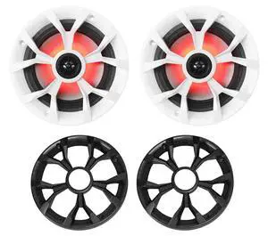 RKL65MBW (2) 6.5" 700W Marine Speakers, 4 Ohm, LED Lights, CEA Compliant, Coaxial, Waterproof, Black/White Grilles for Boats, ATVs, UTVs RKL65MBW (2) 6.5" 700W Marine Speakers, 4 Ohm, LED Lights, CEA Compliant, Coaxial, Waterproof, Black/White Grilles for Boats, ATVs, UTVs