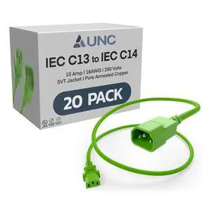 20 Pack 5ft PDU Power Cable C13 to C14 10Amp 18AWG 250V SVT Jacket UL Listed, Green, 5 Foot 20 Pack 5ft PDU Power Cable C13 to C14 10Amp 18AWG 250V SVT Jacket UL Listed, Green, 5 Foot
