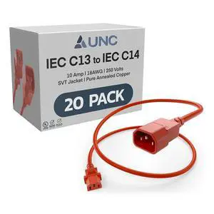 20 Pack 3.5ft PDU Power Cable C13 to C14 10Amp 18AWG 250V SVT Jacket UL Listed, Red, 3.5 Foot 20 Pack 3.5ft PDU Power Cable C13 to C14 10Amp 18AWG 250V SVT Jacket UL Listed, Red, 3.5 Foot