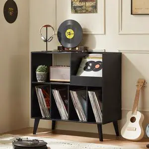 Large Record Player Stand, Turntable Stand with Storage, Vinyl Record Holder with Display Area, Record Player Table Holds Up to 300 Albums, Record Stand for Music room Living Room-Reto Black Large Record Player Stand, Turntable Stand with Storage, Vinyl Record Holder with Display Area, Record Player Table Holds Up to 300 Albums, Record Stand for Music room Living Room-Reto Black